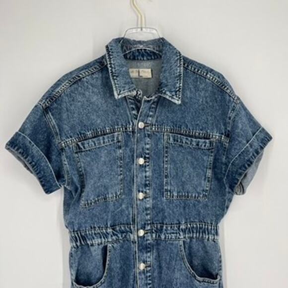 Free People Denim Jumpsuit Large We the Free Cargo Pocket - Picture 3 of 9